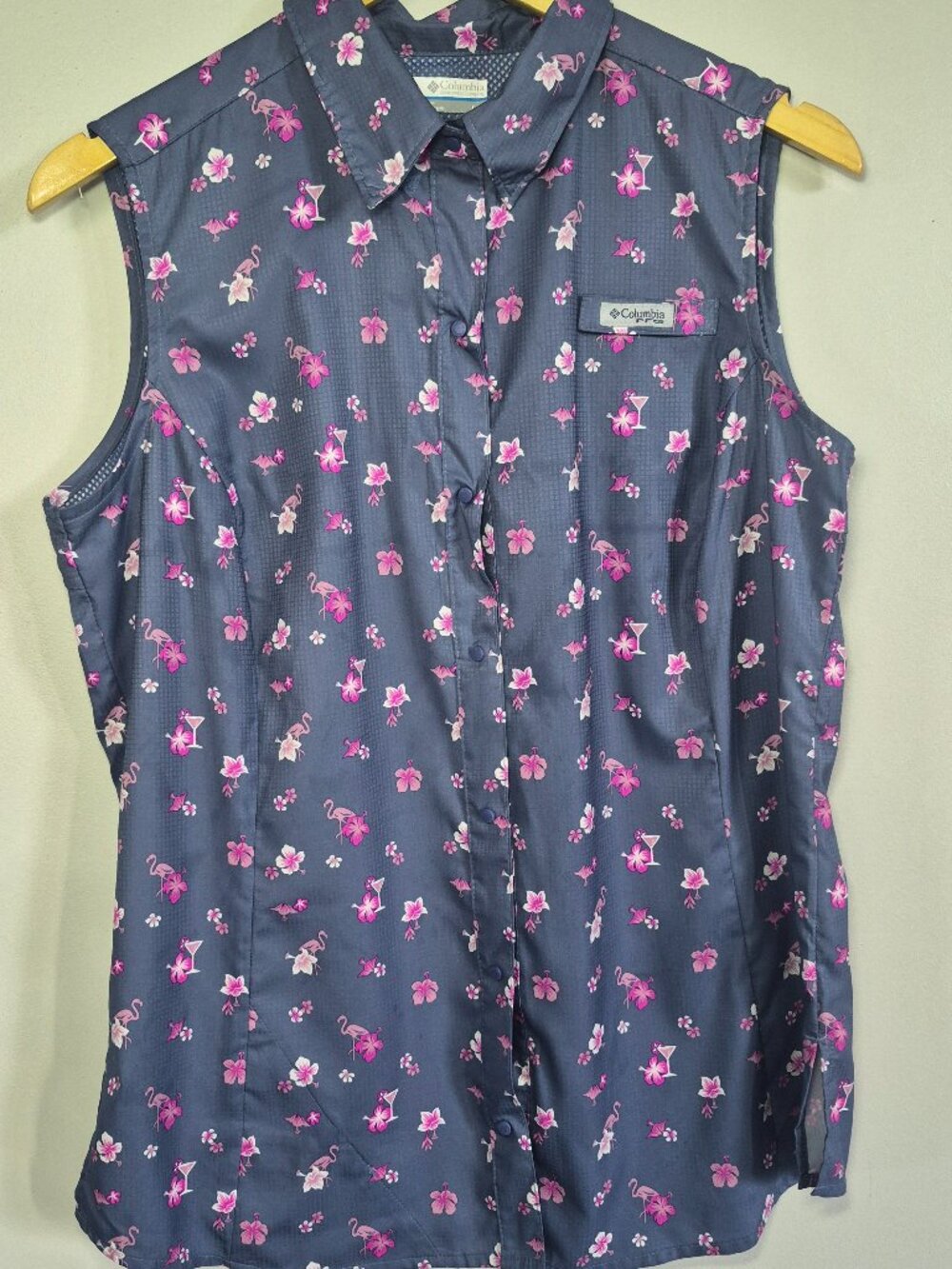Columbia PFG Women's Large Floral Flamingo Sleeveless Fishing Shirt Tank Top